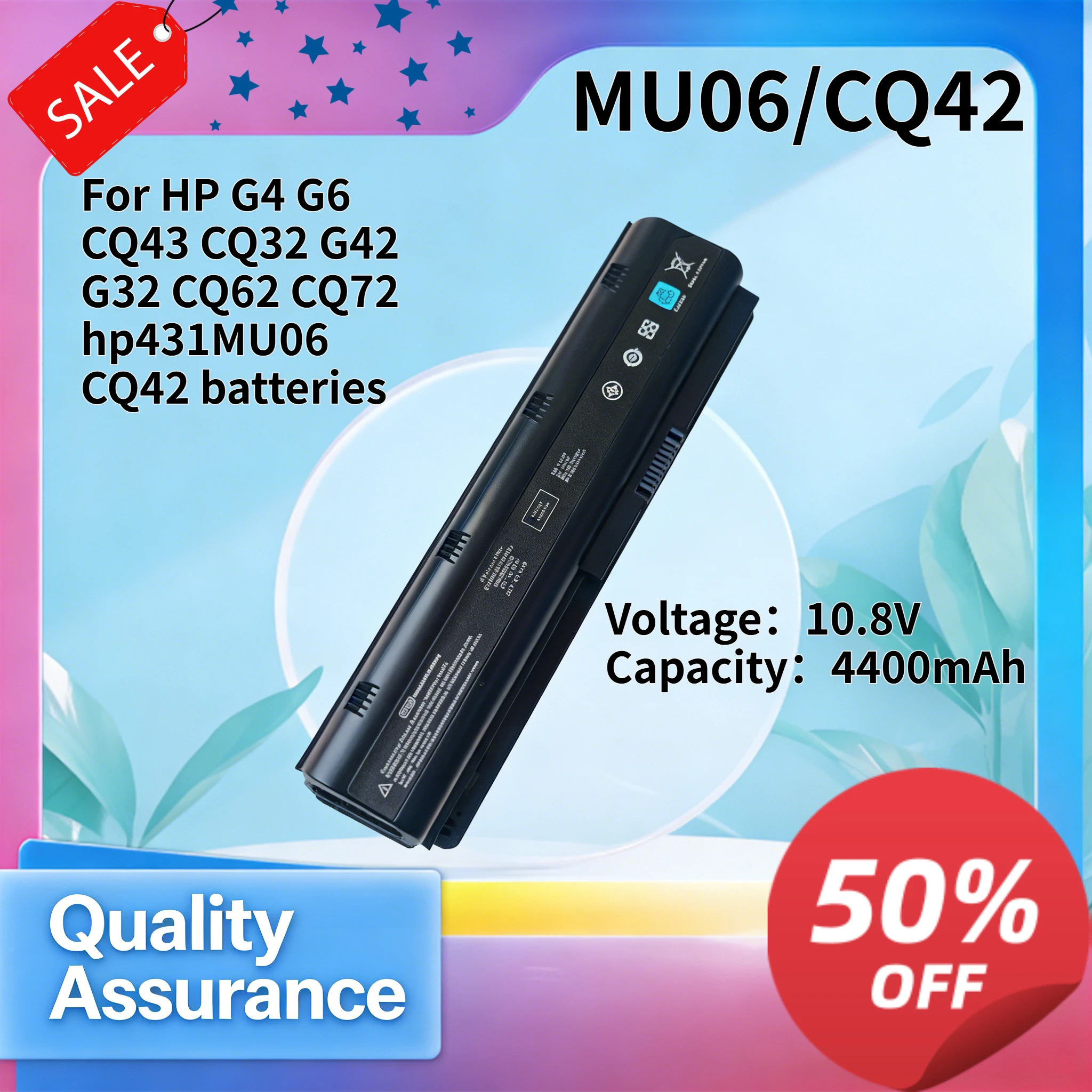10.8V 4400mAh MU06 Laptop Battery Compatible with HP G4 G6 G32 G42 CQ32 CQ42 CQ43 CQ62 CQ72 hp431
10.8V 4400mAh MU06 Laptop Battery Compatible with HP G4 G6 G32 G42 CQ32 CQ42 CQ43 CQ62 CQ72 hp431