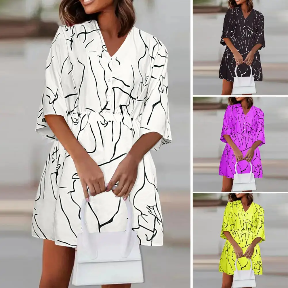 Tight Waist Dress Stylish Women's Button-up A-line Dress with V-neck Colorful Print for Summer Work or Vacation Elegant V-neck
Tight Waist Dress Stylish Women's Button-up A-line Dress with V-neck Colorful Print for Summer Work or Vacation Elegant V-neck