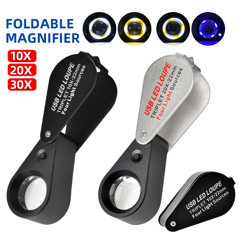 10x/20x/30x Foldable Pocket Magnifier Loupe with UV and LED Light Illuminated Magnifying Tool for for Coin, Gem, Stamp, Diamond
10x/20x/30x Foldable Pocket Magnifier Loupe with UV and LED Light Illuminated Magnifying Tool for for Coin, Gem, Stamp, Diamond