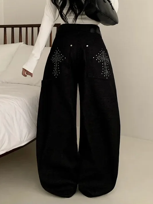 Retro Spicy Girl Heavy Embellished Denim Jeans Women's American Street Style Cool High Waist Versatile Slim Wide Leg Pants
Retro Spicy Girl Heavy Embellished Denim Jeans Women's American Street Style Cool High Waist Versatile Slim Wide Leg Pants