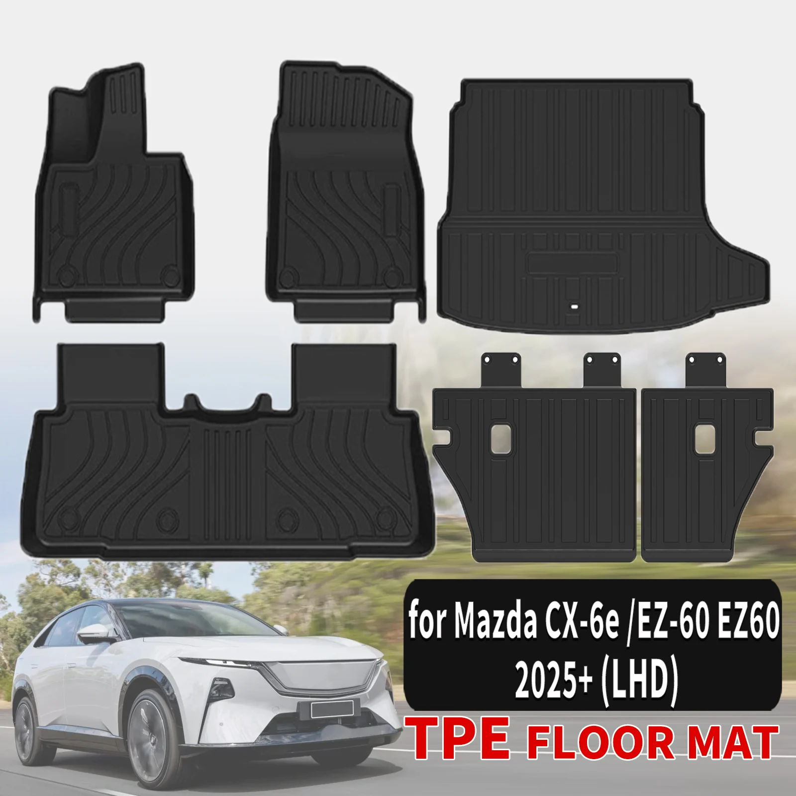 for Mazda CX-6e CX6e EZ-60 EZ60 2025-2027 Custom Eco-Friendly TPE Floor Mats, All-Weather Waterproof Liners & Trunk Pad
for Mazda CX-6e CX6e EZ-60 EZ60 2025-2027 Custom Eco-Friendly TPE Floor Mats, All-Weather Waterproof Liners & Trunk Pad