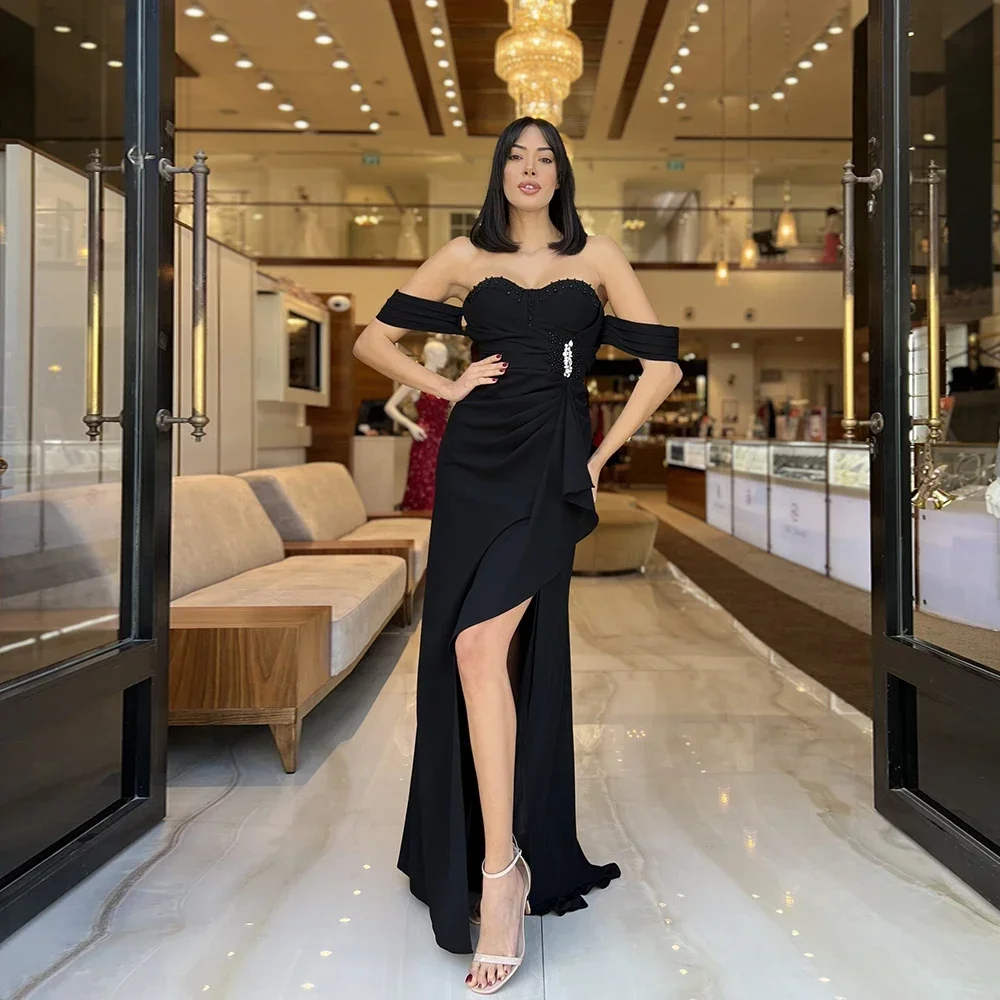Customized Black Mermaid Prom Dress For Woman Off Shoulder Floor Length Vintage Evening Party Gown Wedding Guest Bead R
Customized Black Mermaid Prom Dress For Woman Off Shoulder Floor Length Vintage Evening Party Gown Wedding Guest Bead R