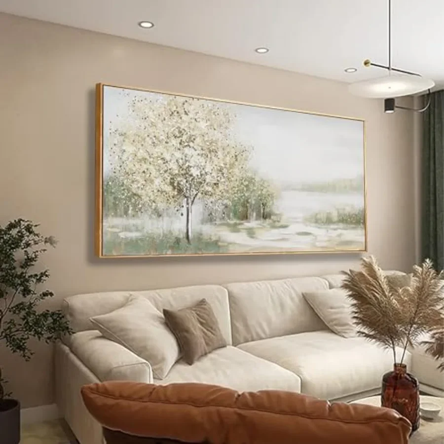 Spring scene nature landscape framed wall art for living room bedroom office decor, canvas print with wooden frame, beige and g
Spring scene nature landscape framed wall art for living room bedroom office decor, canvas print with wooden frame, beige and g