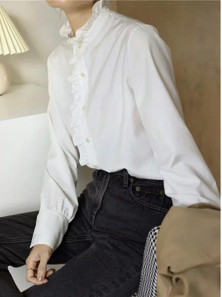 White Blouses Women Autumn Casual Long Sleeve Shirts Office Ladies Korean Fashion Elegant Ruffle Collar Single Breasted Shirt
White Blouses Women Autumn Casual Long Sleeve Shirts Office Ladies Korean Fashion Elegant Ruffle Collar Single Breasted Shirt