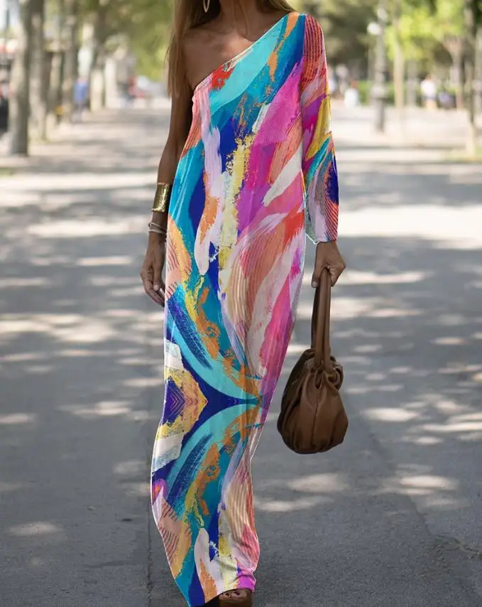 Women's Versatile Summer Flowy One-Shoulder Dress Full-Length Silhouette and Abstract Print Maxi Dress
Women's Versatile Summer Flowy One-Shoulder Dress Full-Length Silhouette and Abstract Print Maxi Dress