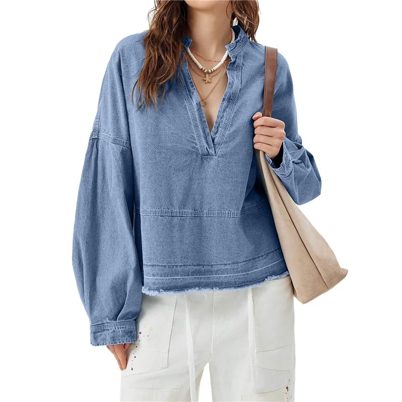 ABRT-Womens Denim Tops Pullover Trendy Casual V Neck Loose Fit Puff Sleeve Jean Cotton Shirts
ABRT-Womens Denim Tops Pullover Trendy Casual V Neck Loose Fit Puff Sleeve Jean Cotton Shirts