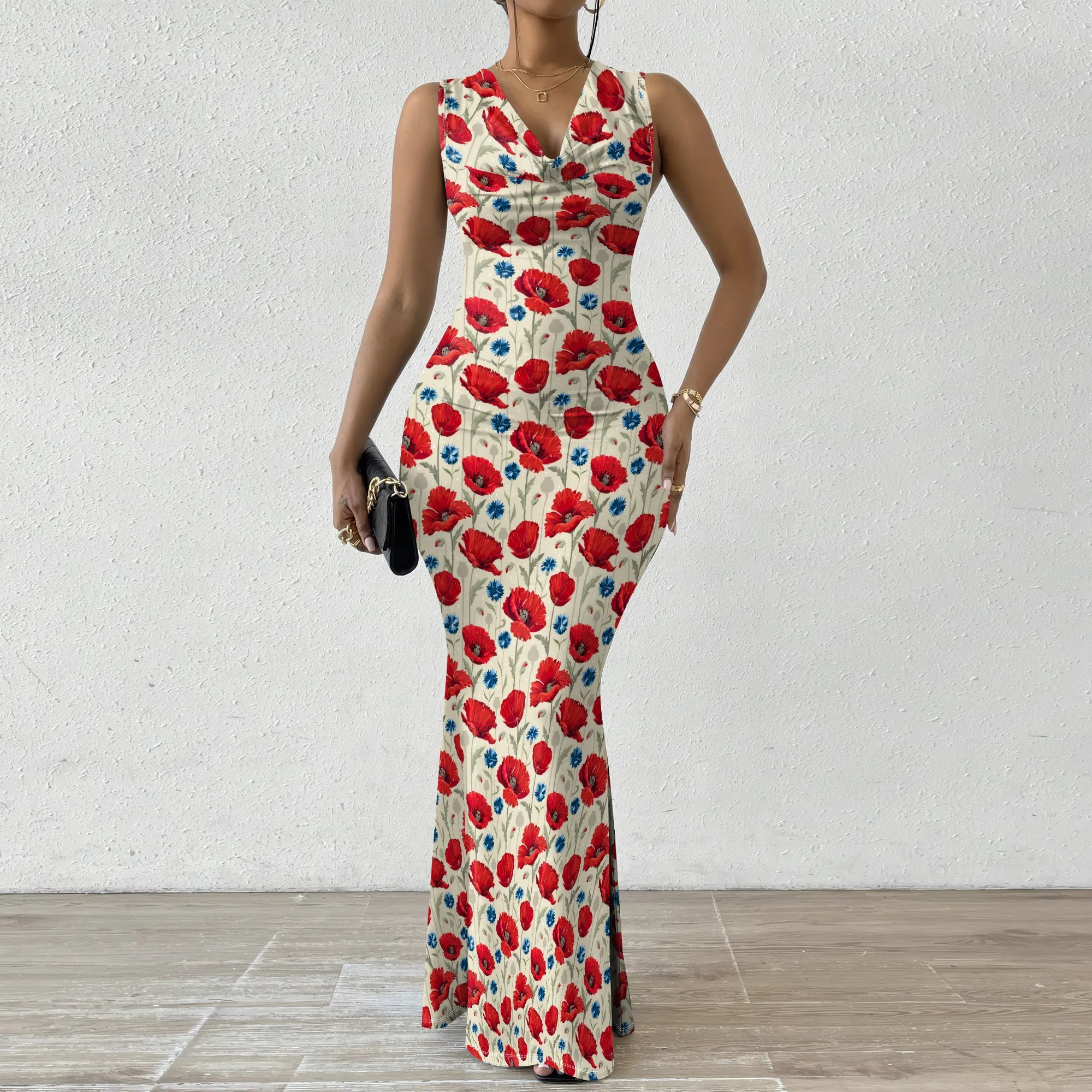 Women's Red Flower Maxi Dress XS-2XL Elegant Sleeveless Bodycon V-Neck Dress for Wedding Guest or Brunch Look 2025
Women's Red Flower Maxi Dress XS-2XL Elegant Sleeveless Bodycon V-Neck Dress for Wedding Guest or Brunch Look 2025