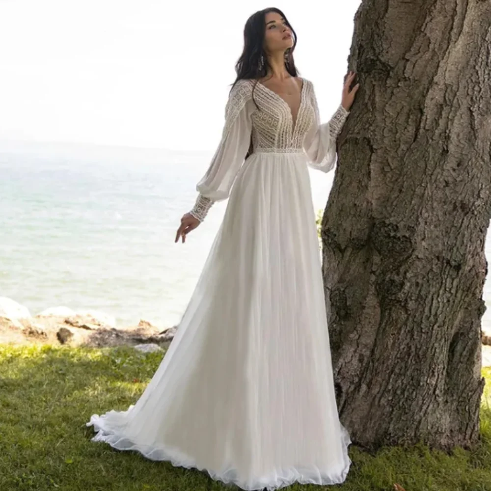 Hot Selling Styles Elegant Bohomia A-line Wedding Dress 2024 Sweep Train V-neck Puffy Sleeve Beach Bridal Gowns Vestido De Novia
Hot Selling Styles Elegant Bohomia A-line Wedding Dress 2024 Sweep Train V-neck Puffy Sleeve Beach Bridal Gowns Vestido De Novia