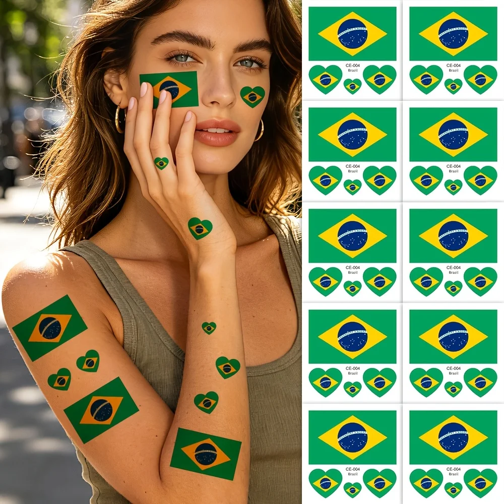 10pcs Brazilian soccer-themed temporary tattoos, waterproof national flag, national flag sports event tattoos,
10pcs Brazilian soccer-themed temporary tattoos, waterproof national flag, national flag sports event tattoos,