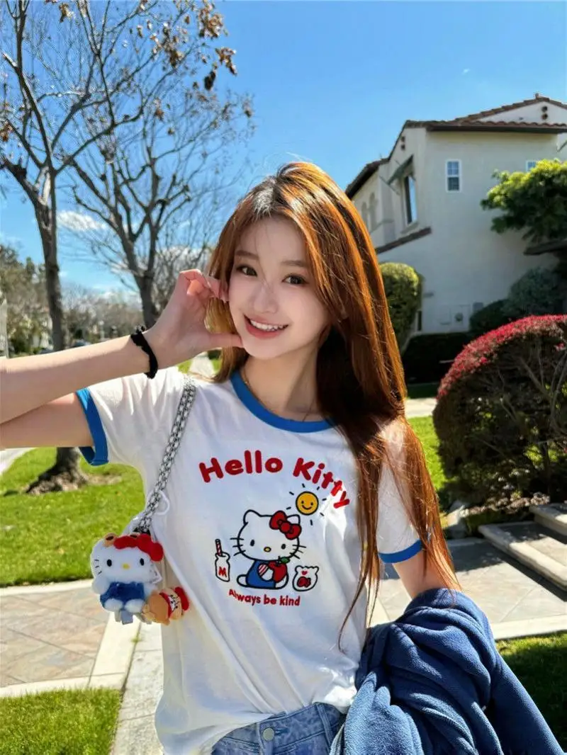 Hello Kitty Print Short Sleeve Contrasting Sanrio Girl Hot T-Shirt Summer New Style Casual Korean Version Cotton Shoulder Trendy
Hello Kitty Print Short Sleeve Contrasting Sanrio Girl Hot T-Shirt Summer New Style Casual Korean Version Cotton Shoulder Trendy