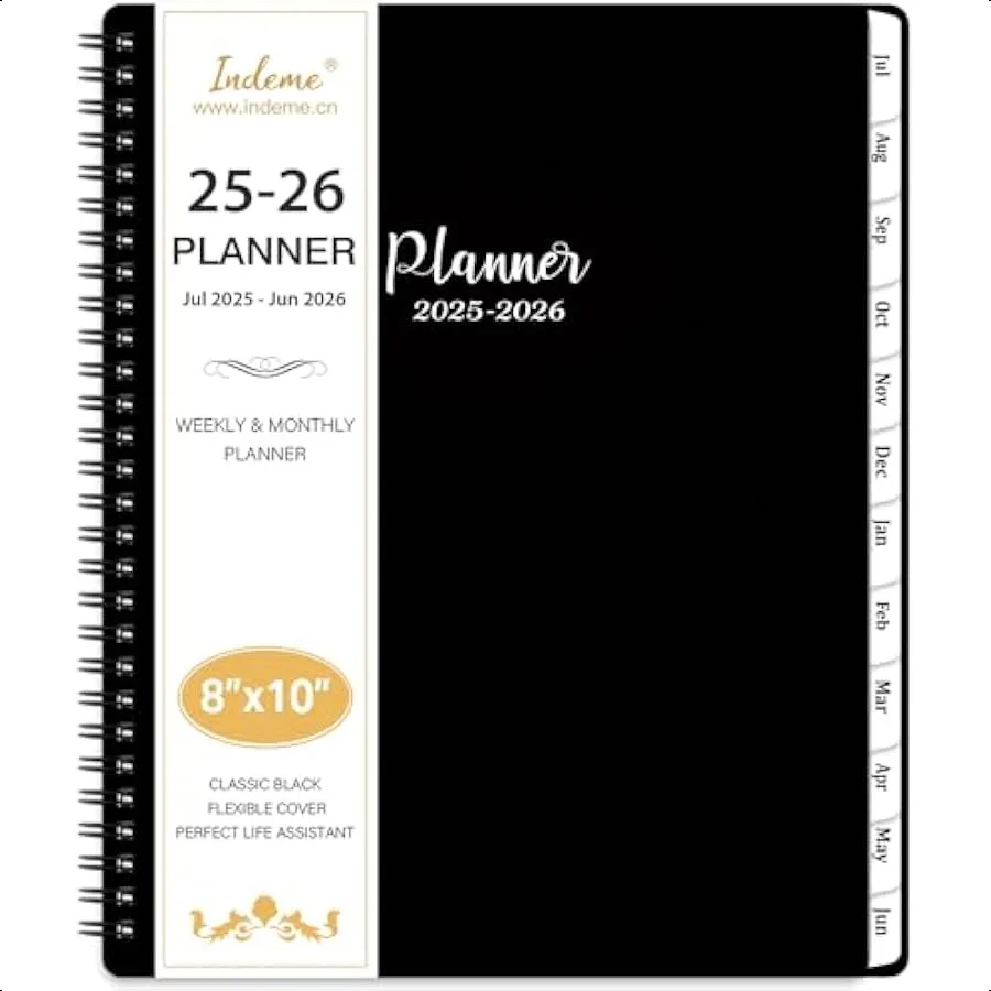 20252026 20252026 Weekly and Monthly Jul. 2025 Jun. 2026 8" x 10" with Tabs Thick Paper Spiral Binding Classic Black
20252026 20252026 Weekly and Monthly Jul. 2025 Jun. 2026 8" x 10" with Tabs Thick Paper Spiral Binding Classic Black
