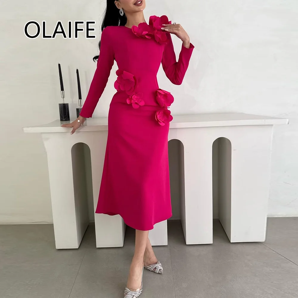 Sweety 3D Floral O-neck Satin Bridesmaid Saudi Dres Sheath Tea-Length Evening with Long Sleeve Gown New Style Customized
Sweety 3D Floral O-neck Satin Bridesmaid Saudi Dres Sheath Tea-Length Evening with Long Sleeve Gown New Style Customized