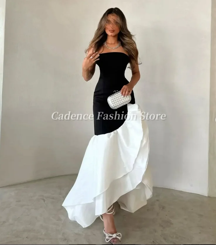 Customized Elegant Strapless Black and White Mermaid Dubai Prom Dresses Arabian Evening Gowns Formal Banquet Dresses
Customized Elegant Strapless Black and White Mermaid Dubai Prom Dresses Arabian Evening Gowns Formal Banquet Dresses
