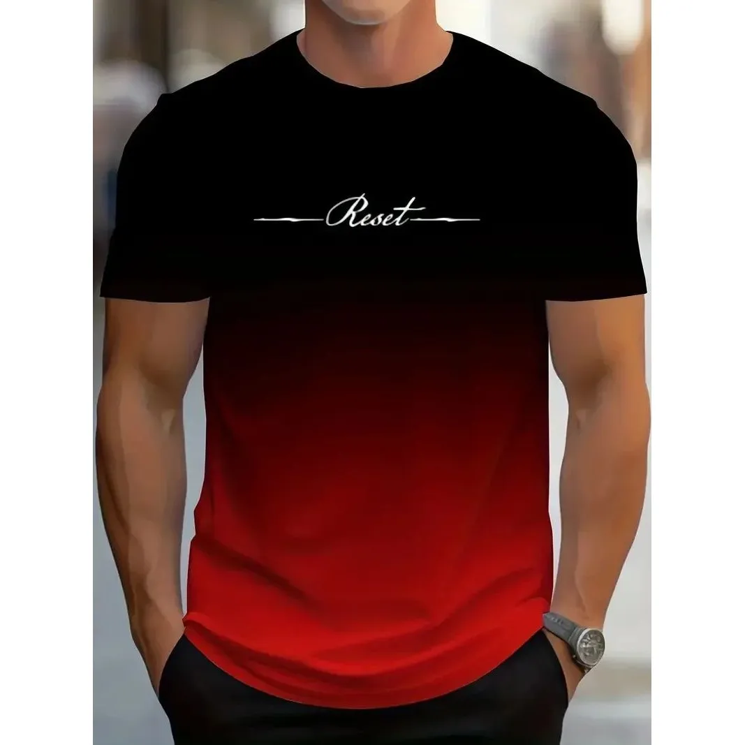Men's Gradient Reset Letter 3D Printed T-Shirt Summer Outdoor Cleanfit Style PU Leather Nine Sleeve Length T-Shirt
Men's Gradient Reset Letter 3D Printed T-Shirt Summer Outdoor Cleanfit Style PU Leather Nine Sleeve Length T-Shirt