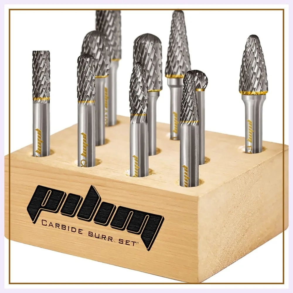Tungsten Carbide Burr Set 1/4" Shank 10PC Double Cut Rotary Bits for Steel, Wood Carving, Grinding, Engraving
Tungsten Carbide Burr Set 1/4" Shank 10PC Double Cut Rotary Bits for Steel, Wood Carving, Grinding, Engraving