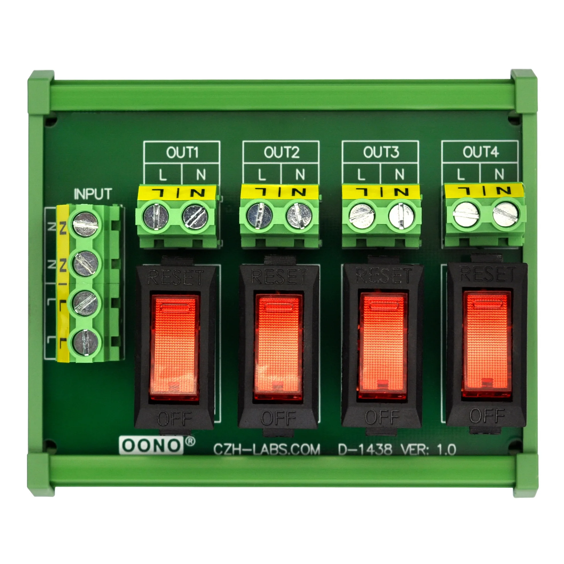Rocker Switch Thermal Circuit Breaker Overload Protector 4 Channel Power Distribution Module DIN Rail Mount
Rocker Switch Thermal Circuit Breaker Overload Protector 4 Channel Power Distribution Module DIN Rail Mount