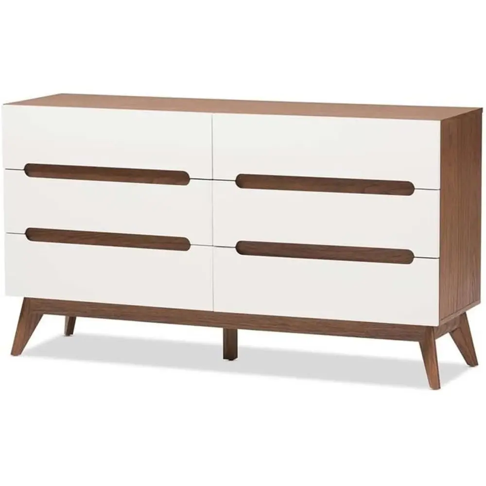 -Century ern 6-Der Double Drer, White and Walnut inish, Engineered Wood, 31.3" H x 55.98" W x 15.75" D, Scandinavian Style Bedro
-Century ern 6-Der Double Drer, White and Walnut inish, Engineered Wood, 31.3" H x 55.98" W x 15.75" D, Scandinavian Style Bedro