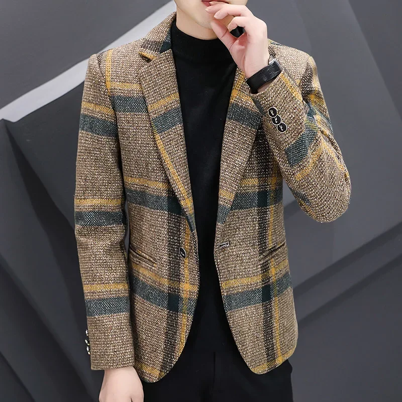 Men Wool Blazer Jacket Winter New Warm Plus Velvet Thick Plaid Casual Slim Single Breasted Coat Fashion Brand Men Clothing
Men Wool Blazer Jacket Winter New Warm Plus Velvet Thick Plaid Casual Slim Single Breasted Coat Fashion Brand Men Clothing
