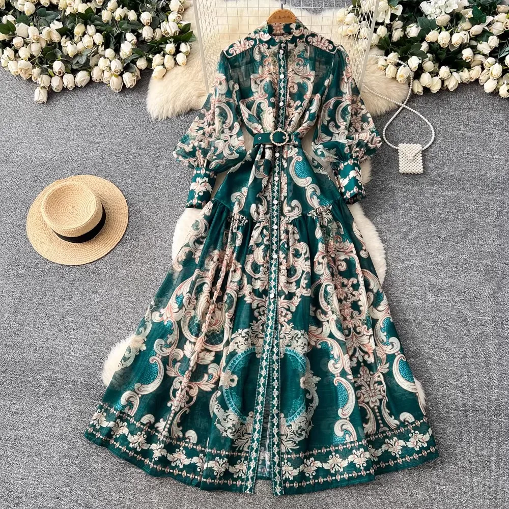 Fashion Vintage Paisley Print Chiffon Maxi Dress Women's Stand Collar Long Lantern Sleeve Floral Print Belt Boho Robe Vestido
Fashion Vintage Paisley Print Chiffon Maxi Dress Women's Stand Collar Long Lantern Sleeve Floral Print Belt Boho Robe Vestido