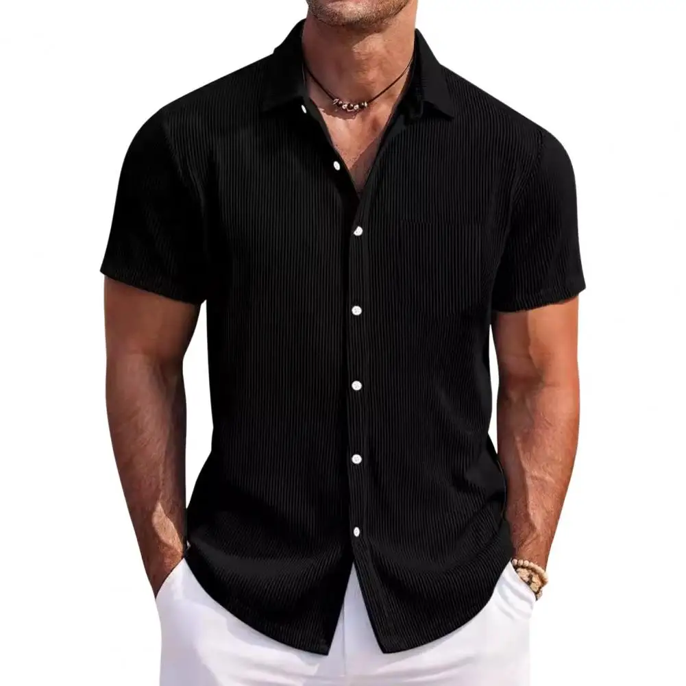 Lapel Shirt Men's Loose Fit Summer Shirt with Turn-down Collar Chest Pocket Short Sleeves Solid Color Mid Length for Daily
Lapel Shirt Men's Loose Fit Summer Shirt with Turn-down Collar Chest Pocket Short Sleeves Solid Color Mid Length for Daily