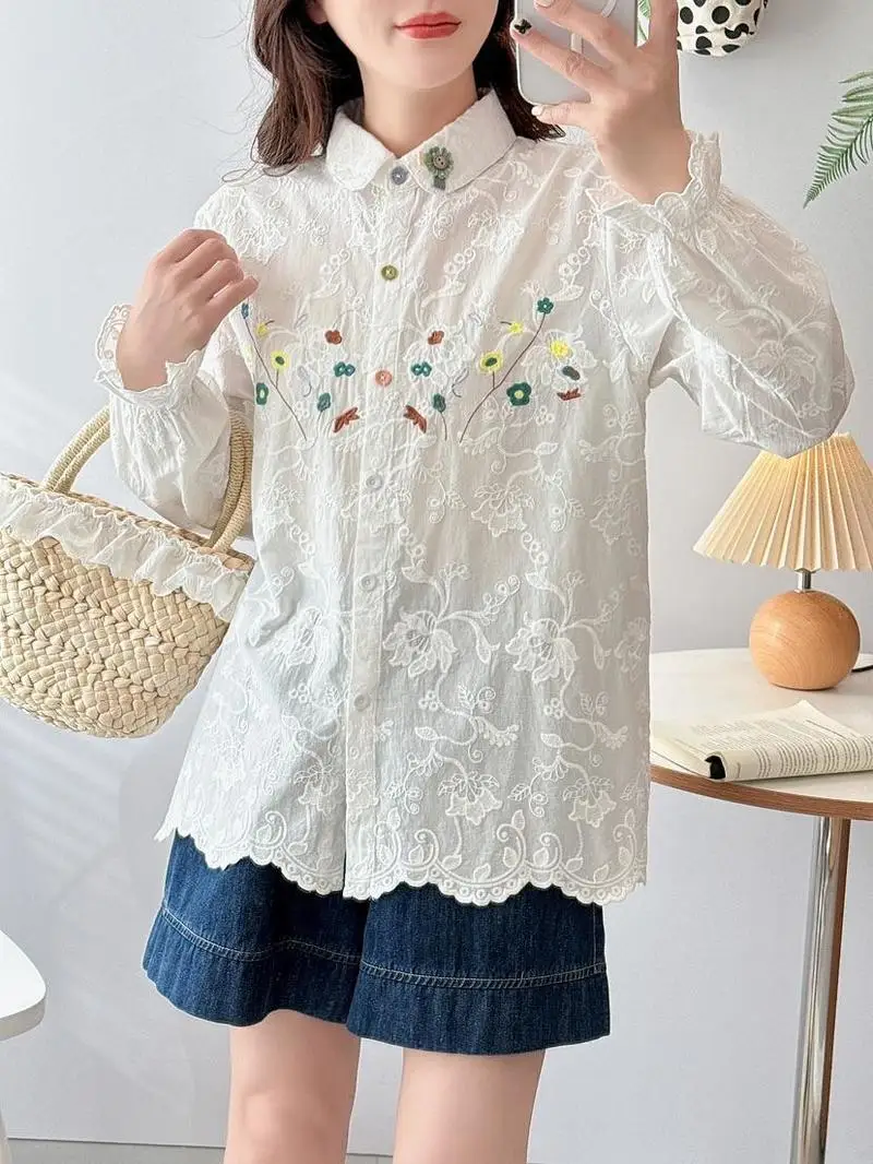 New 2026 Autumn Women Cotton Long Sleeve Shirt, Lapel Ruffles Embroidery, Mori Girl Korean Versatile Chic Loose Blouse T67321CC
New 2026 Autumn Women Cotton Long Sleeve Shirt, Lapel Ruffles Embroidery, Mori Girl Korean Versatile Chic Loose Blouse T67321CC