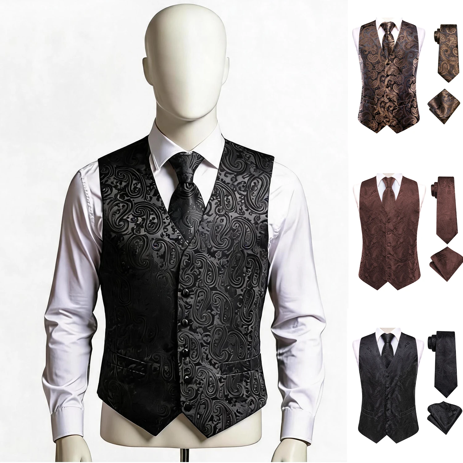 Balck Brown Waistcoat 3 Piece Set, Men Formal Vest with Matching Tie & Pocket Square for Wedding Business
Balck Brown Waistcoat 3 Piece Set, Men Formal Vest with Matching Tie & Pocket Square for Wedding Business