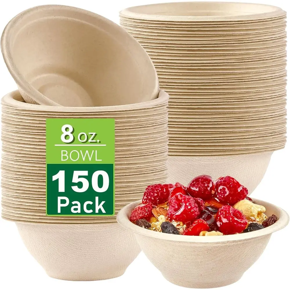 150 Pack 8oz Heavy-Duty Compostable Paper Bowls for Eco-Friendly Food Serving, Suitable for Microwave and Both Hot & Cold Use
150 Pack 8oz Heavy-Duty Compostable Paper Bowls for Eco-Friendly Food Serving, Suitable for Microwave and Both Hot & Cold Use