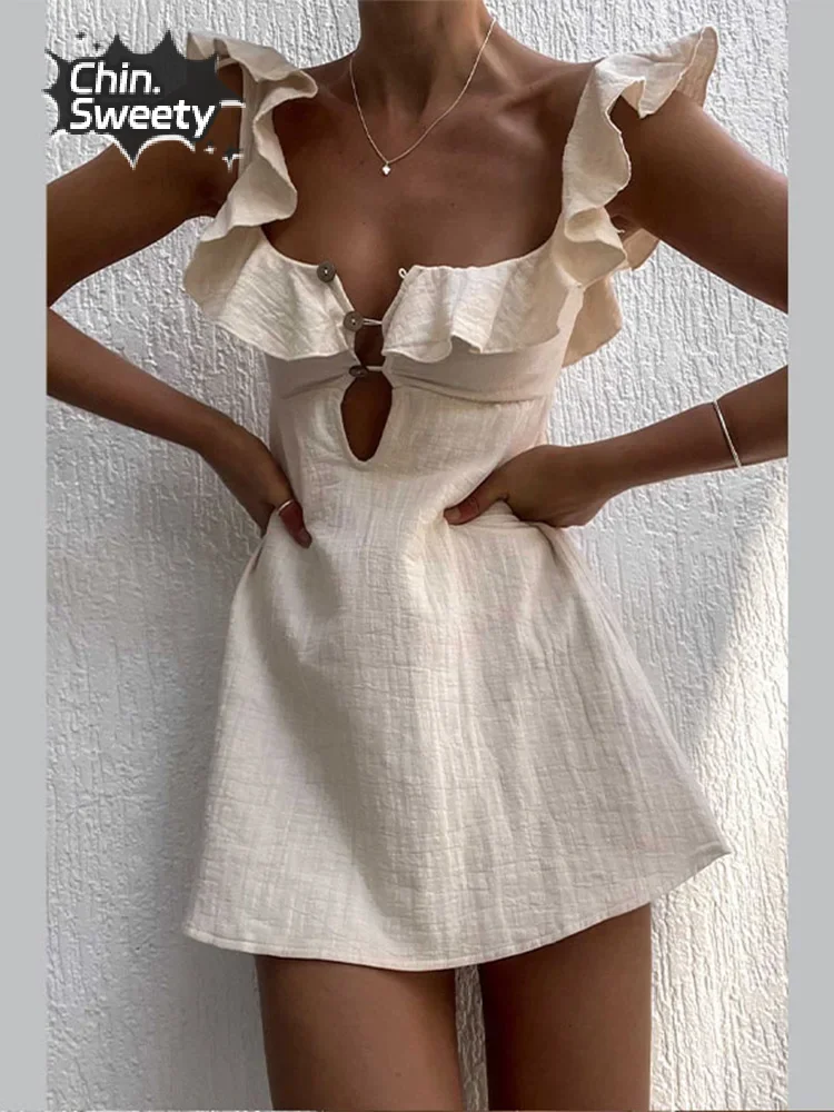 Solid Cotton Linen Hollow Out Buttons Mini Dress Women Sexy Backless Ruffle A-line Dresses Fashion Elegant High Street Vestidos
Solid Cotton Linen Hollow Out Buttons Mini Dress Women Sexy Backless Ruffle A-line Dresses Fashion Elegant High Street Vestidos