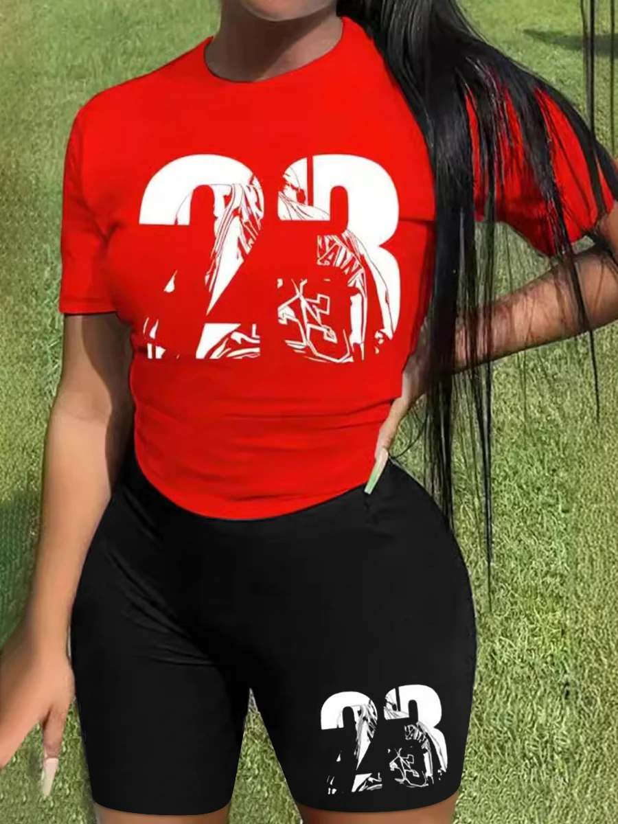 LW Number 23 Print Regular Fit Shorts Set Plus Size shorts sets Women's round neck short sleeved T-shirt + shorts two-piece set
LW Number 23 Print Regular Fit Shorts Set Plus Size shorts sets Women's round neck short sleeved T-shirt + shorts two-piece set