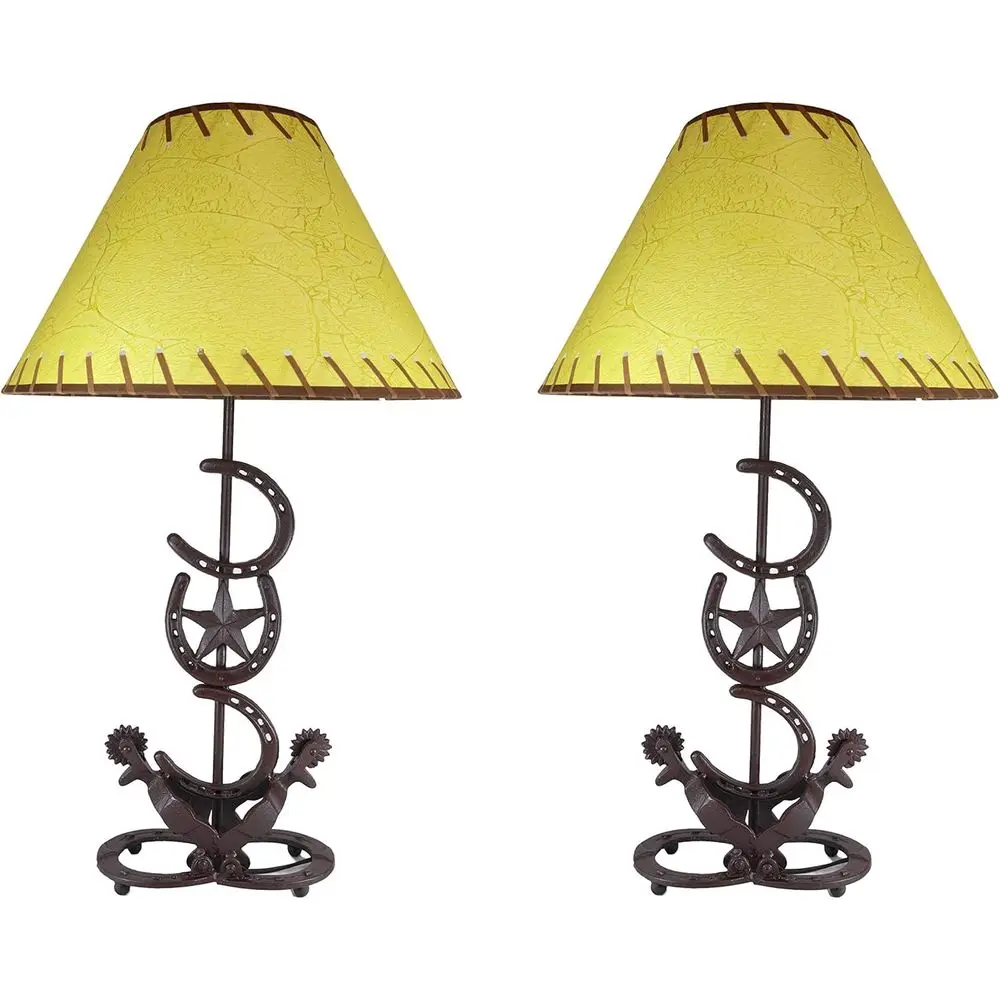 Rustic 28 Cast Iron Cowboy Heshoes Desk Lamp with Pine Tree Shade, Old World Country Decor
Rustic 28 Cast Iron Cowboy Heshoes Desk Lamp with Pine Tree Shade, Old World Country Decor