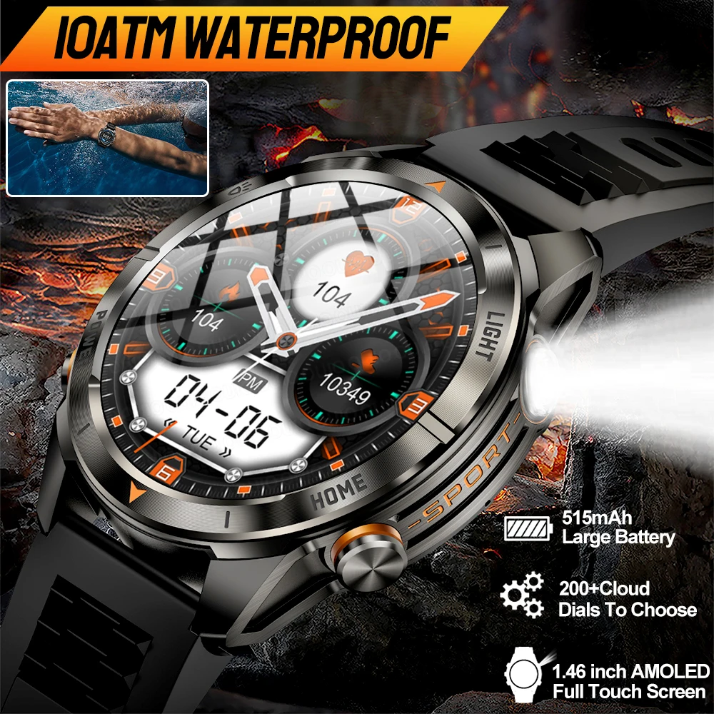New Outdoor military Smartwatch Men 1.46" AMOLED BT Call IP69K 10ATM SWIM Waterproof 515mAh LED Flashlight Sports Smart Bracelet
New Outdoor military Smartwatch Men 1.46" AMOLED BT Call IP69K 10ATM SWIM Waterproof 515mAh LED Flashlight Sports Smart Bracelet