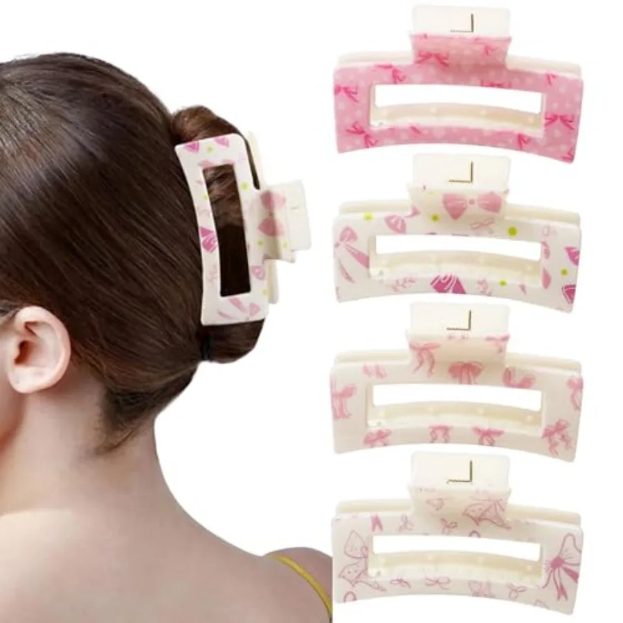4 PCS Cute Claw Clip for Women Rectangle Pink Hair Clips for Thick Thin Short Hair Preppy Gift for Girls
4 PCS Cute Claw Clip for Women Rectangle Pink Hair Clips for Thick Thin Short Hair Preppy Gift for Girls