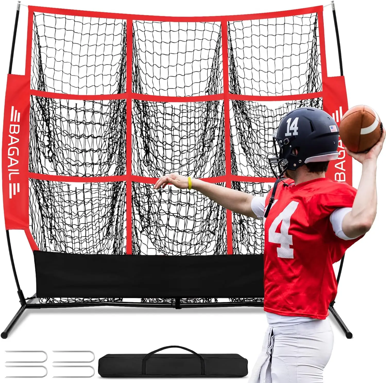 Football Throwing Net - 5 or 9 Target Pockets, Easy Setup, Heavy-Duty Portable QB Trainer with Carry Bag
Football Throwing Net - 5 or 9 Target Pockets, Easy Setup, Heavy-Duty Portable QB Trainer with Carry Bag
