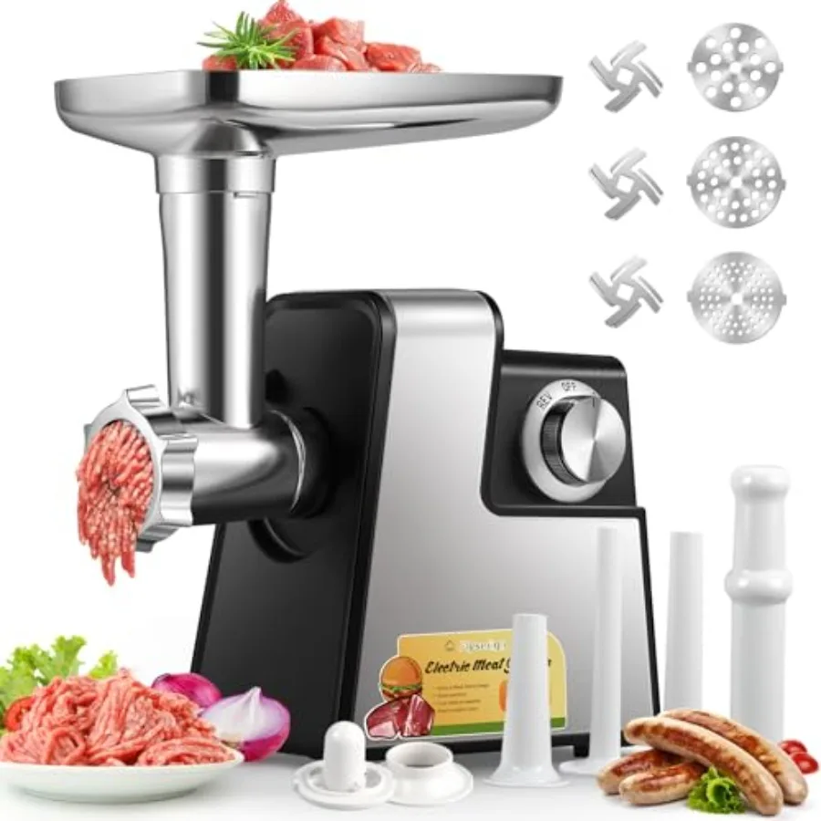 Электрическая мясорубка 2700 Вт, многофункциональная кухонная машина с 3 режущими лезвиями, 3 шлифовальные пластины, 3 начинки для колбас Kubbe Ki
Электрическая мясорубка 2700 Вт, многофункциональная кухонная машина с 3 режущими лезвиями, 3 шлифовальные пластины, 3 начинки для колбас Kubbe Ki