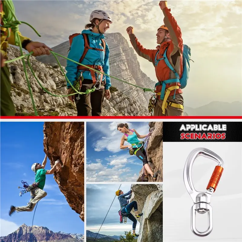 Climbing Carabiners Swivel Triple Lock Design For Rope-Based For Rappelling Activities Eco-Friendly