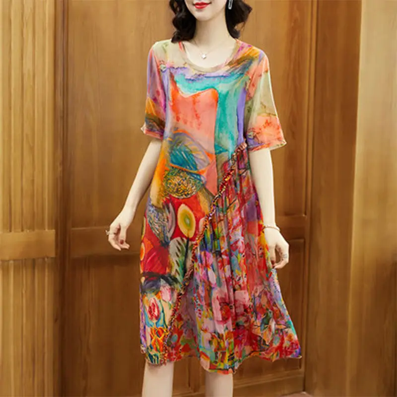 Casual dress female Ethnic style mother equipped simulation silk dress 2023summer loose large size oil painting wind long dress
Casual dress female Ethnic style mother equipped simulation silk dress 2023summer loose large size oil painting wind long dress