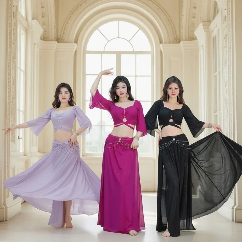 Женский комплект одежды для занятий танцем живота, утягивающий топ с рюшами и высокой юбкой, эластичный тренировочный костюм для восточных танцев
Женский комплект одежды для занятий танцем живота, утягивающий топ с рюшами и высокой юбкой, эластичный тренировочный костюм для восточных танцев