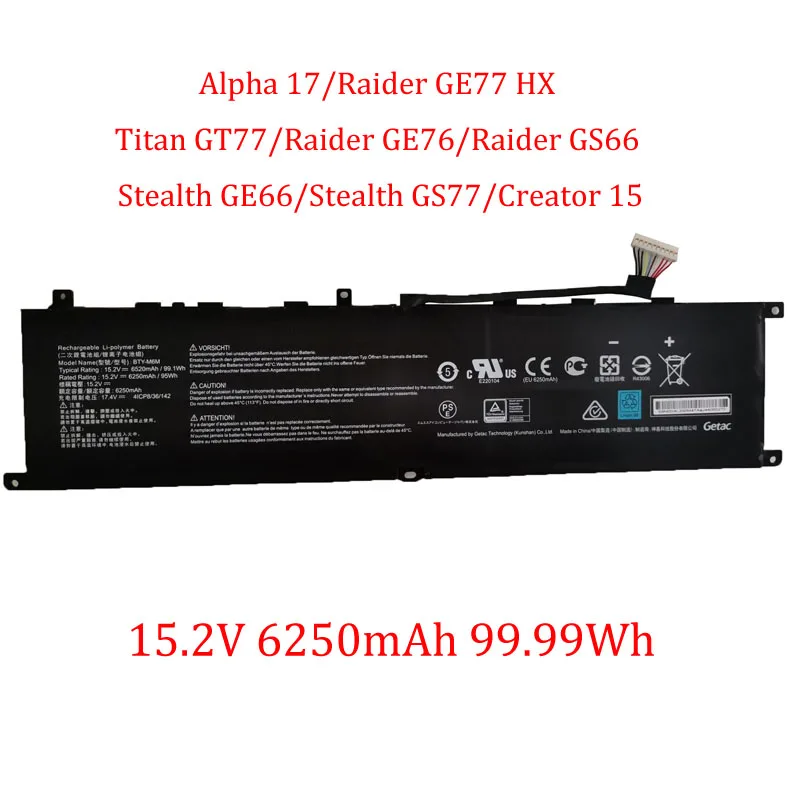 Аккумулятор для MSI Alpha 17 Raider GE77 HX Titan GT77 Raider GE76 Raider GS66 Stealth GE66 Stealth GS77 Creator 15 15,2 В 6250 мАч
Аккумулятор для MSI Alpha 17 Raider GE77 HX Titan GT77 Raider GE76 Raider GS66 Stealth GE66 Stealth GS77 Creator 15 15,2 В 6250 мАч