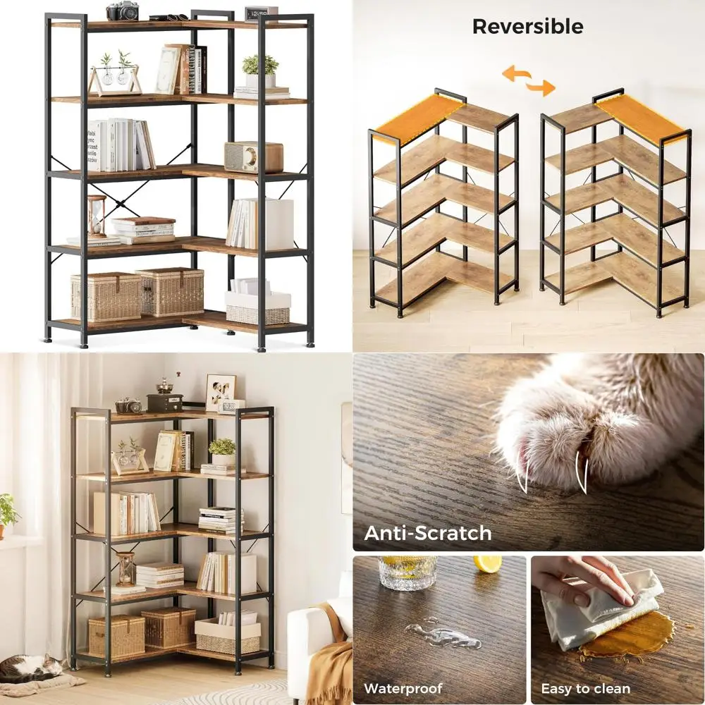 57-Inch 5-Tier Industrial Style Wooden Bookshelf for Living Room - Reversible Open Shelves Bookcase with Rustic Charm
57-Inch 5-Tier Industrial Style Wooden Bookshelf for Living Room - Reversible Open Shelves Bookcase with Rustic Charm