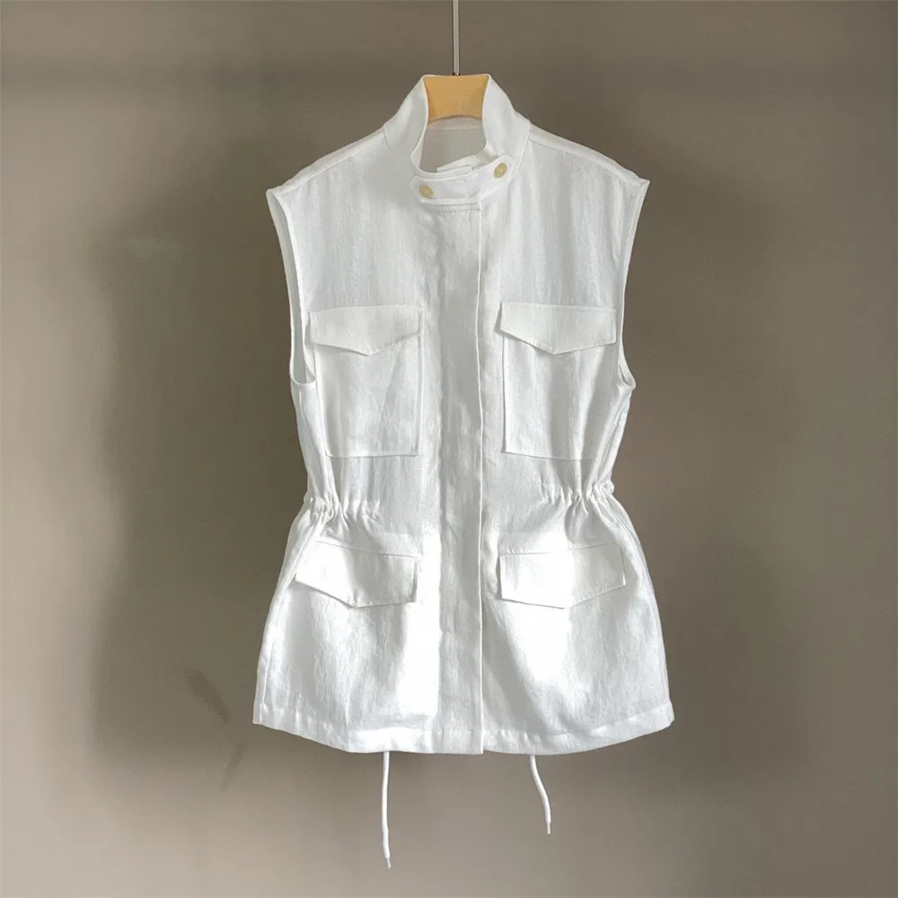 25 Spring/Summer New Women's Linen Stand up Collar Drawstring Fashion Versatile Sleeveless Jacket Vest Coat
25 Spring/Summer New Women's Linen Stand up Collar Drawstring Fashion Versatile Sleeveless Jacket Vest Coat