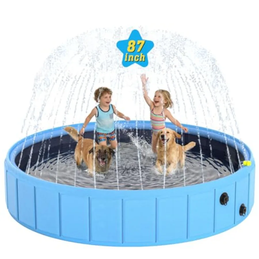 Foldable Dog Pool with Sprinkler 87'' Extra Large Non-Slip Dog Swimming Pool 2-in-1 Outdoor Backyard Pet Bathing Tub with Drain
Foldable Dog Pool with Sprinkler 87'' Extra Large Non-Slip Dog Swimming Pool 2-in-1 Outdoor Backyard Pet Bathing Tub with Drain