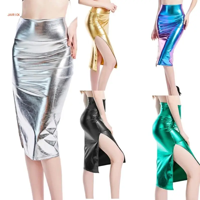 Metallic Faux Leather Elastic Midi Skirt with Side Split for Fashionable Ladies High Waist Shining Bodycon Pencil Skirts
Metallic Faux Leather Elastic Midi Skirt with Side Split for Fashionable Ladies High Waist Shining Bodycon Pencil Skirts