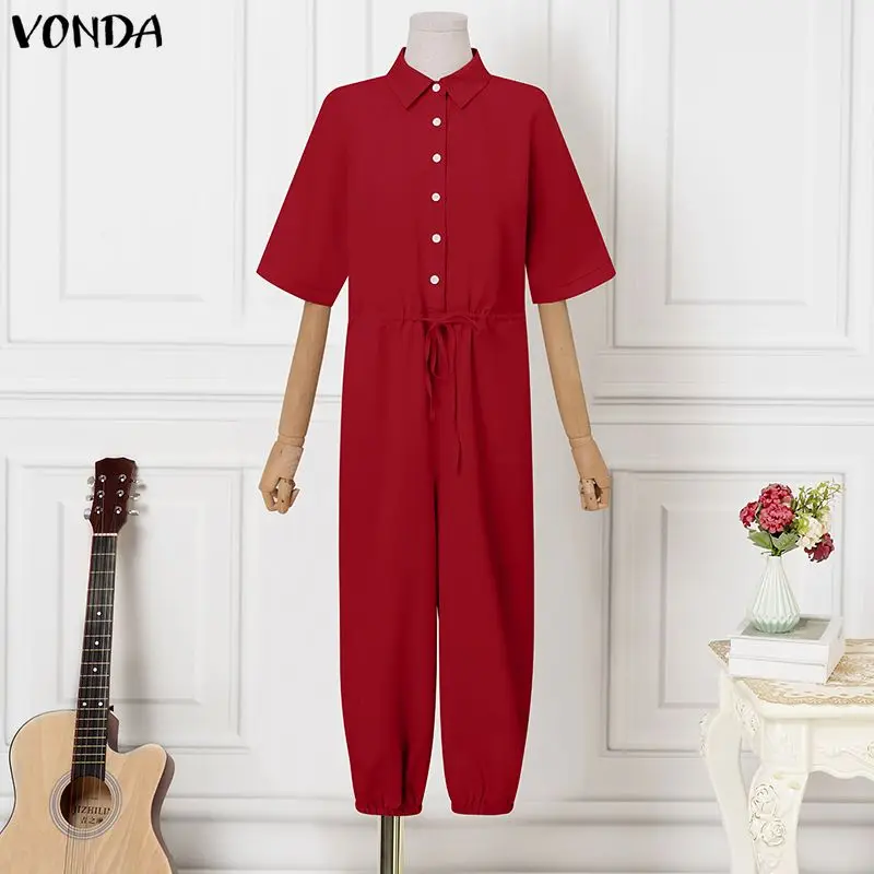 Fashion VONDA Summer Women Jumpsuits Solid Color Rompers Playsuit Elegant OL Work Overalls Trousers Turn-down Collar Streetwear
Fashion VONDA Summer Women Jumpsuits Solid Color Rompers Playsuit Elegant OL Work Overalls Trousers Turn-down Collar Streetwear