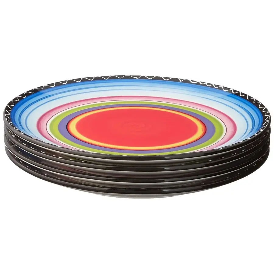 Набор керамических обеденных тарелок Sunrise, 4 штуки, 11 дюймов, яркие разноцветные тарелки с черным ободком, разнообразные дизайны, эффектный декор для стола
Набор керамических обеденных тарелок Sunrise, 4 штуки, 11 дюймов, яркие разноцветные тарелки с черным ободком, разнообразные дизайны, эффектный декор для стола