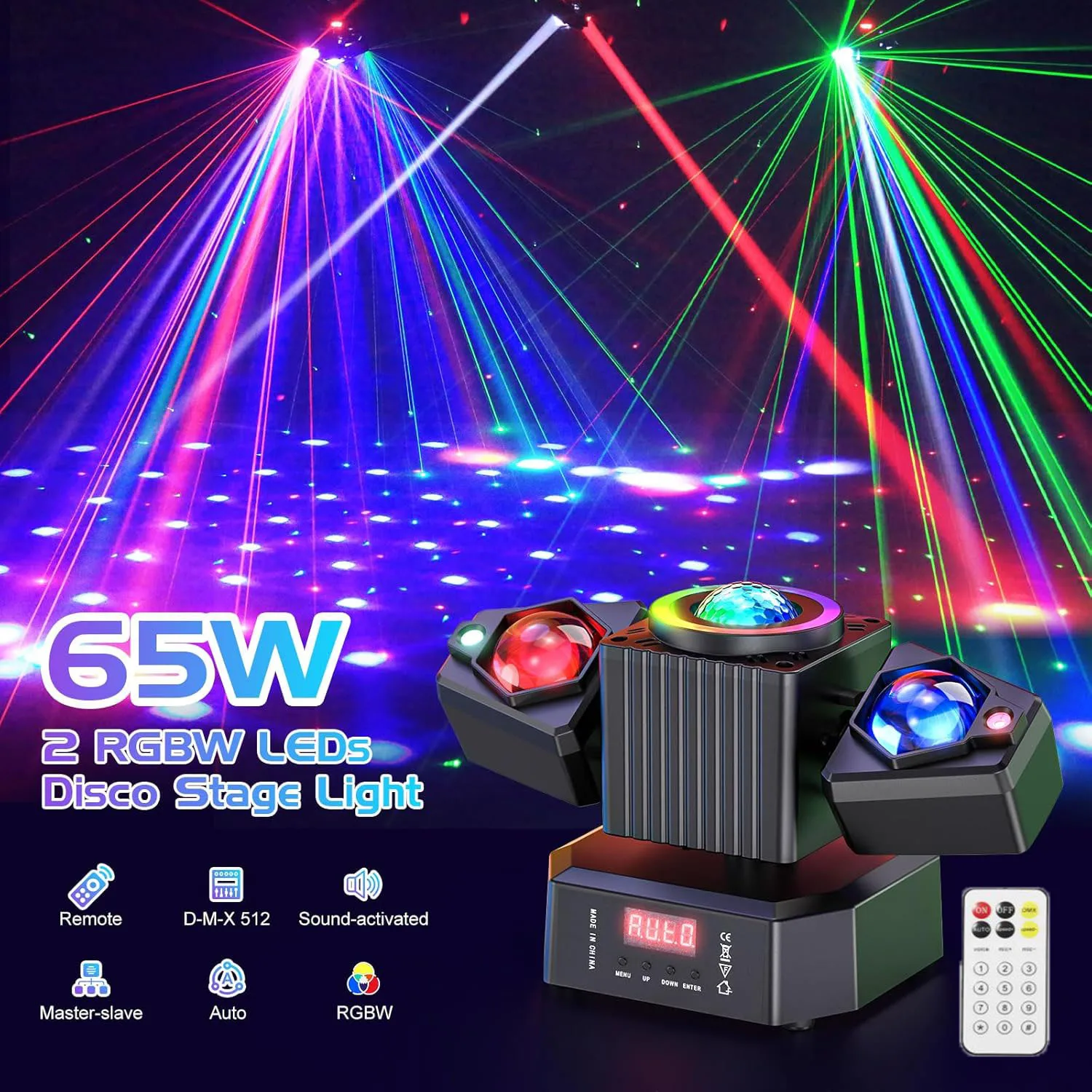 Two-Armed 65W LED DJ Disco Lights With RGBW Remote Control 4-in-1 Stage Lighting DMX512 AUTO Sound-Activated For Party
Two-Armed 65W LED DJ Disco Lights With RGBW Remote Control 4-in-1 Stage Lighting DMX512 AUTO Sound-Activated For Party