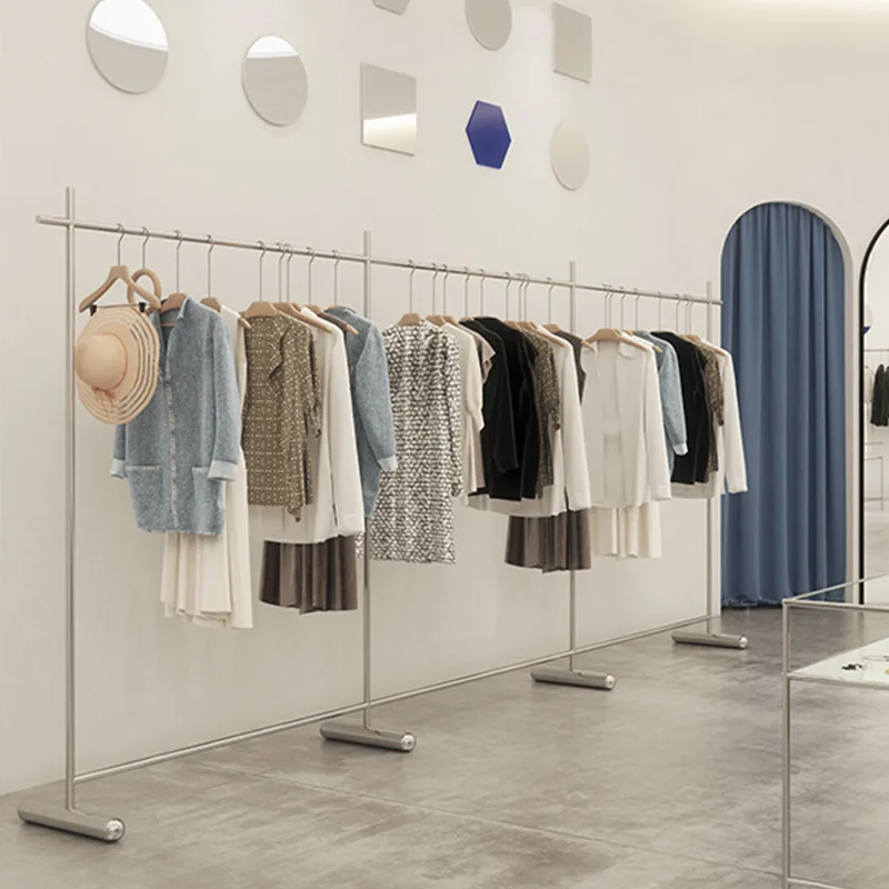 Custom. Clothing Store Display Stand Floor Stainless Steel Brushed Silver Bold Clothes Rack Women's Clothing Store Zhongdao Shel
Custom. Clothing Store Display Stand Floor Stainless Steel Brushed Silver Bold Clothes Rack Women's Clothing Store Zhongdao Shel
