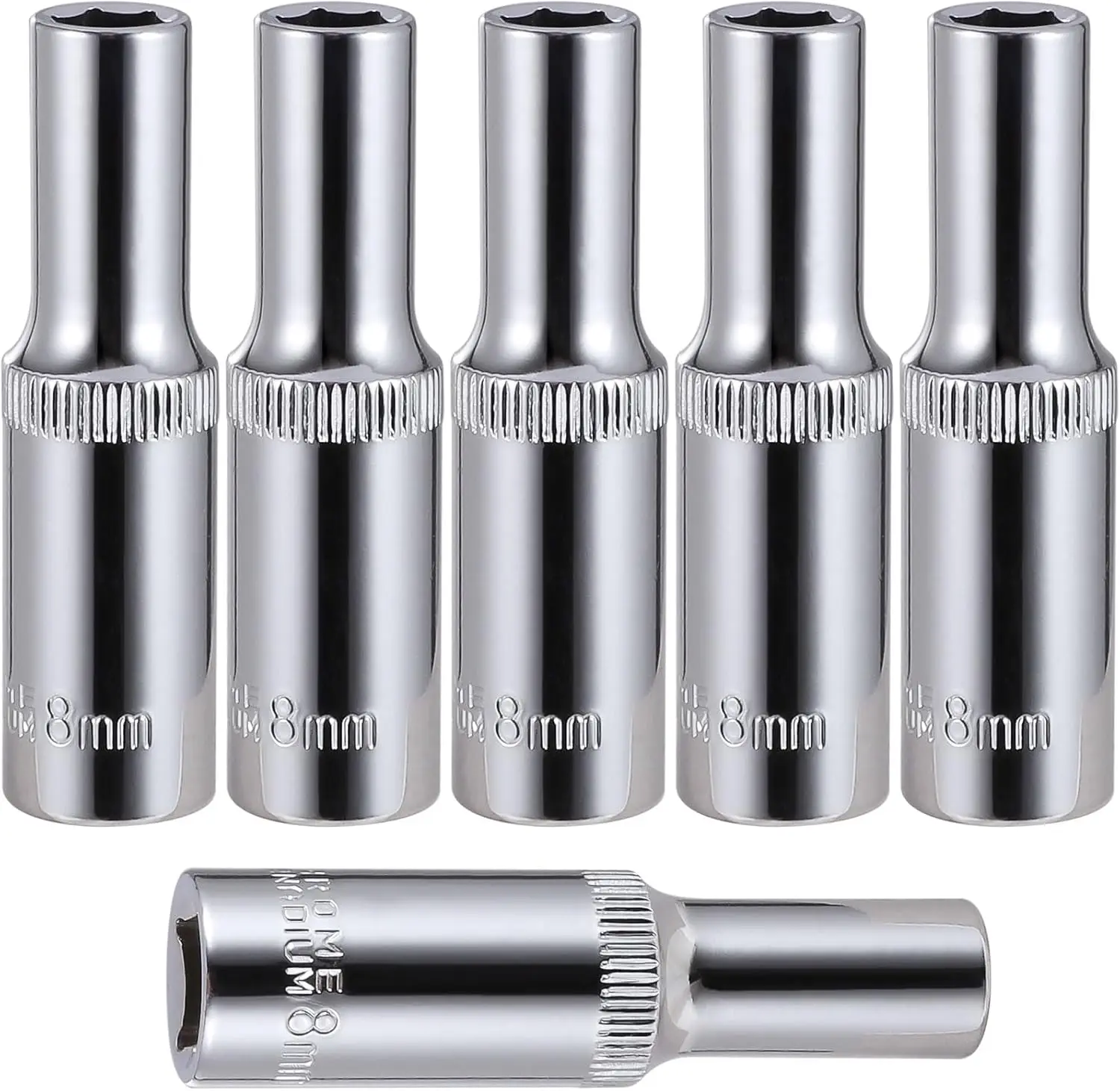 6-Piece 8mm Deep Sockets, 3/8' Drive, 6-Point, Corrosion-Resistant
6-Piece 8mm Deep Sockets, 3/8' Drive, 6-Point, Corrosion-Resistant