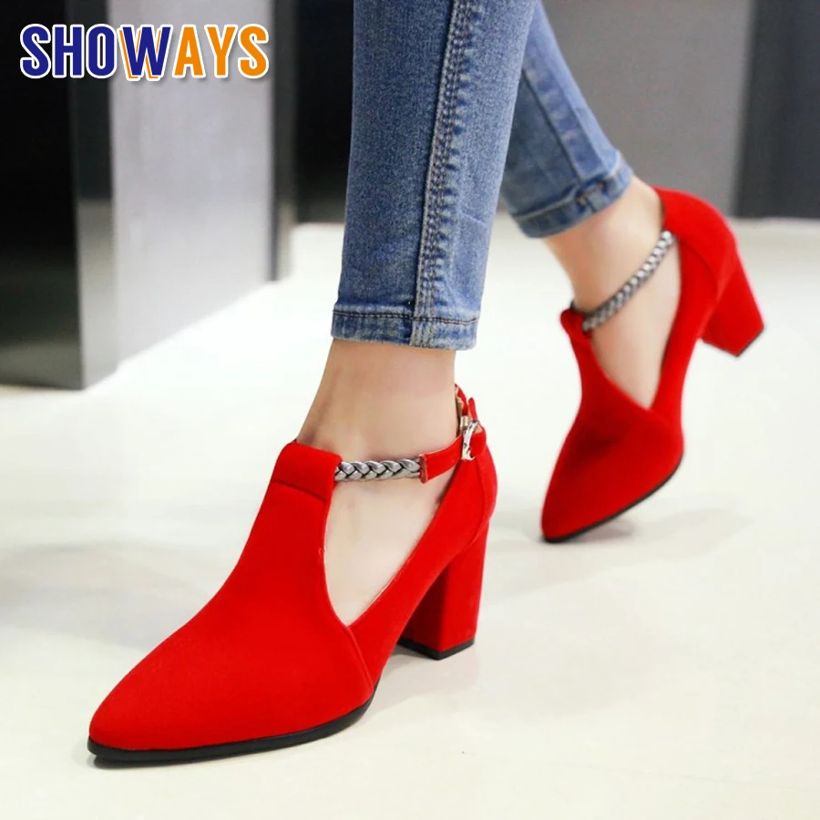 Elegant Women Pumps High Chunky Heels Red Blue Black Flock Casual Dress Office Lady Spring Plaited Ankle Strap Pointed Toe Shoes
Elegant Women Pumps High Chunky Heels Red Blue Black Flock Casual Dress Office Lady Spring Plaited Ankle Strap Pointed Toe Shoes