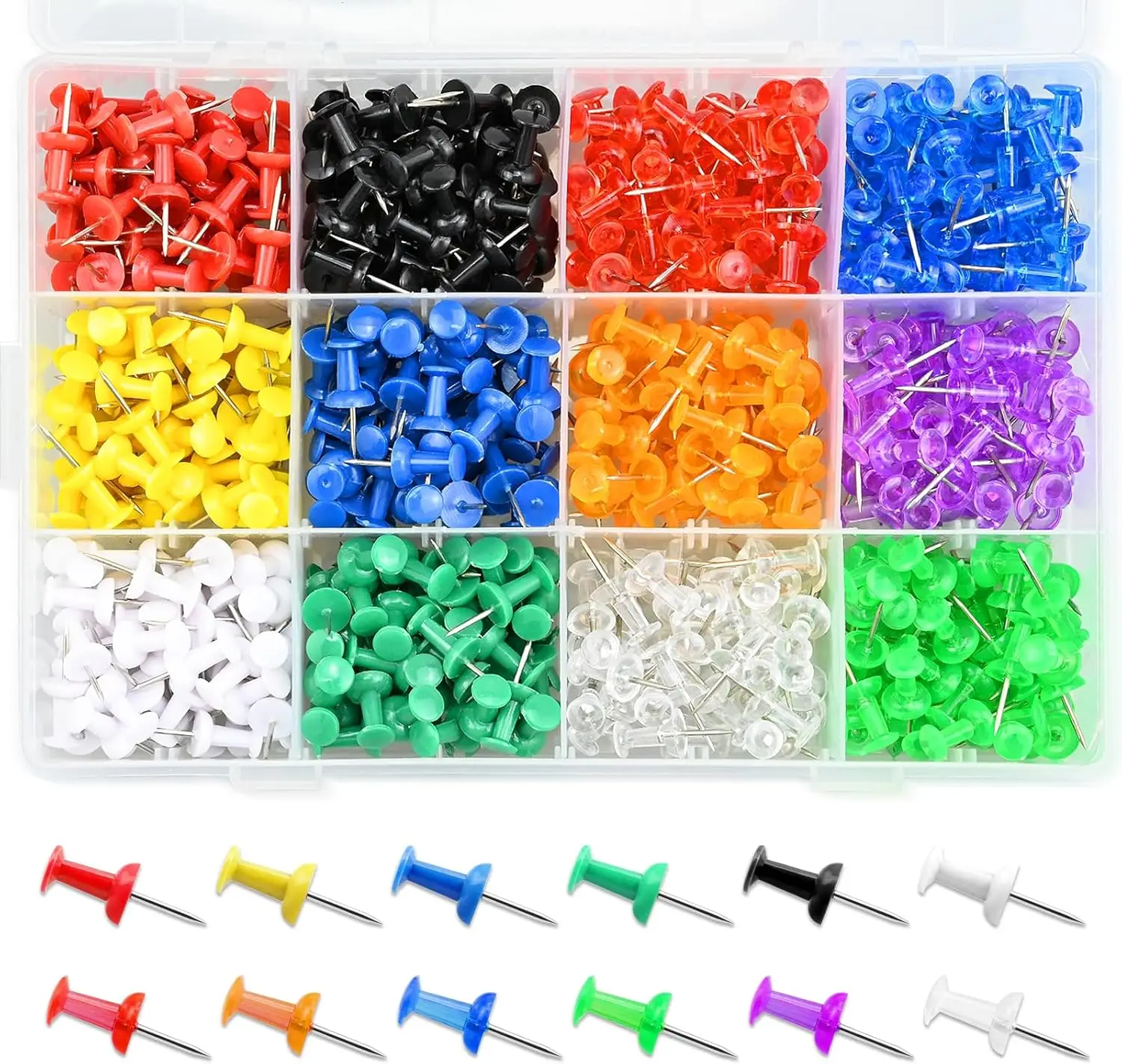 600 Pack Thumb Tacks, Colored Push Pins Assorted 12 Colors with Steel Point for Bulletin Board, Office, Home School
600 Pack Thumb Tacks, Colored Push Pins Assorted 12 Colors with Steel Point for Bulletin Board, Office, Home School