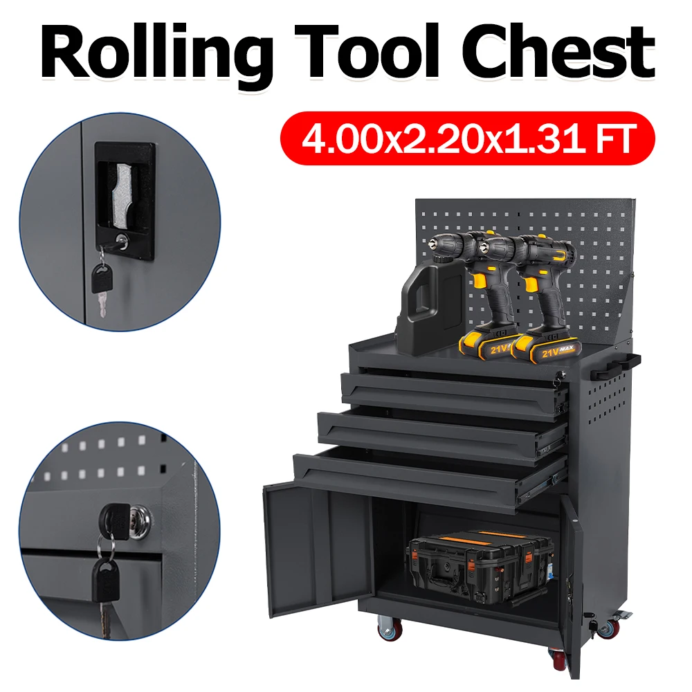 Tool Storage Cabinet Compact Tool Cart with Pegboard Heavy Duty Rolling Tool Chest with Drawers for Workshop Warehouse Garage
Tool Storage Cabinet Compact Tool Cart with Pegboard Heavy Duty Rolling Tool Chest with Drawers for Workshop Warehouse Garage